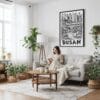03 - Framed Busan City Art - Pencil Style Canvas Print - Woman reading on couch - Vertical.jpg
