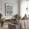 03 - Framed Istanbul City Art - Pencil Style Canvas Print - Woman reading in modern Living Room - Vertical.jpg