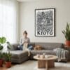 03 - Framed Kyoto City Art - Pencil Style Canvas Print - Woman Knitting on grey couch - Vertical.jpg