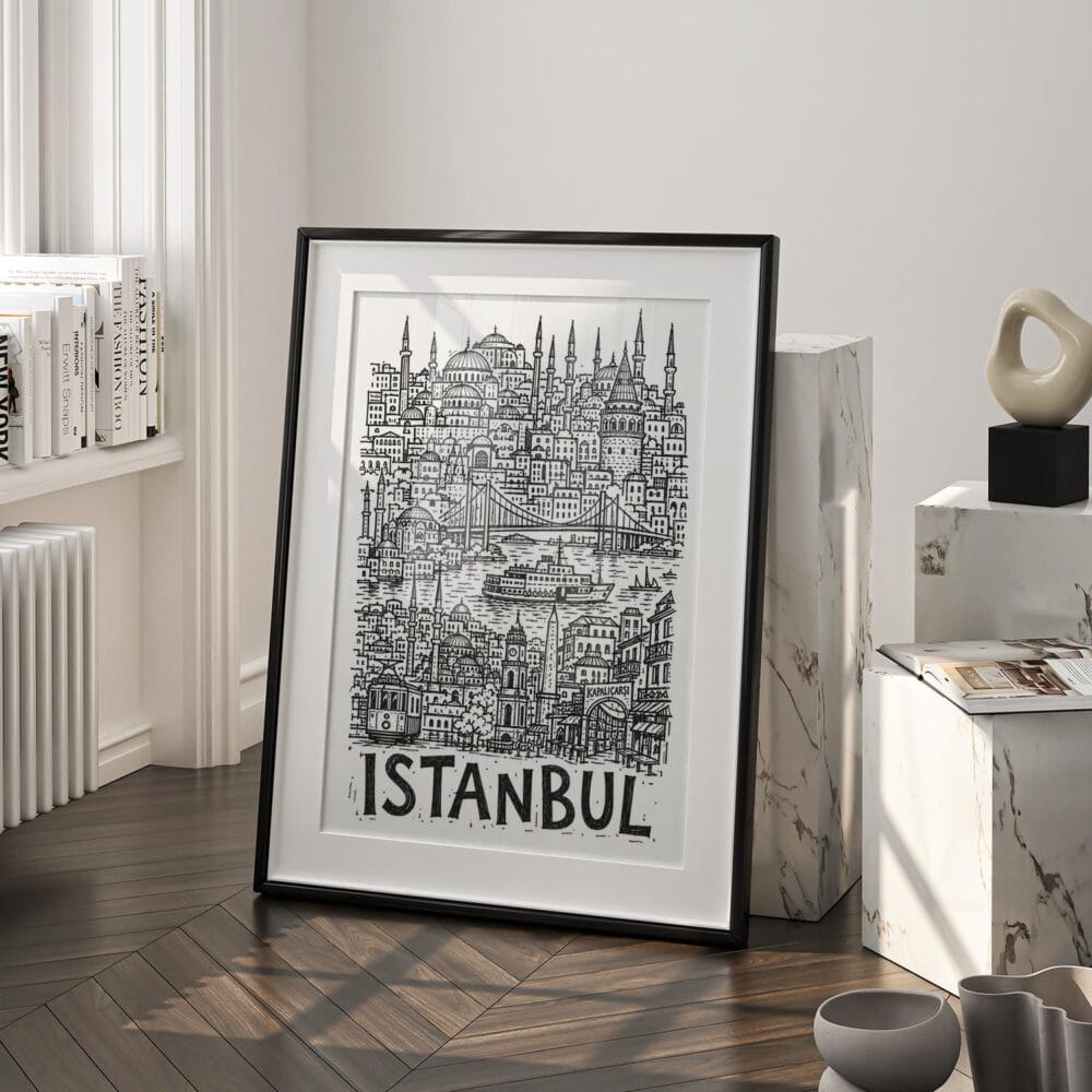 03 - Istanbul City Art - Pencil Style Art - Digital Download - Frame Standing on floor.jpg 03 - Istanbul City Art - Pencil Style Art - Digital Download - Frame Standing on floor.jpg