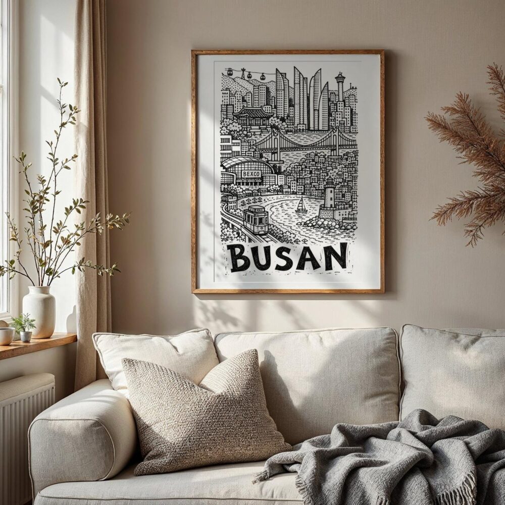04 - Busan City Art - Pencil Style Art Print with Vintage Wood Frame - Vertical.jpg 04 - Busan City Art - Pencil Style Art Print with Vintage Wood Frame - Vertical.jpg