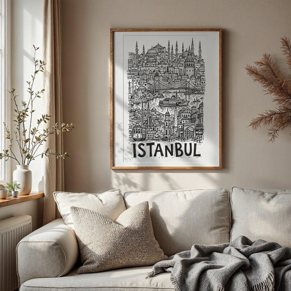 04 - Istanbul City Art - Pencil Style Art Print with Vintage Wood Frame - Vertical.jpg 04 - Istanbul City Art - Pencil Style Art Print with Vintage Wood Frame - Vertical.jpg