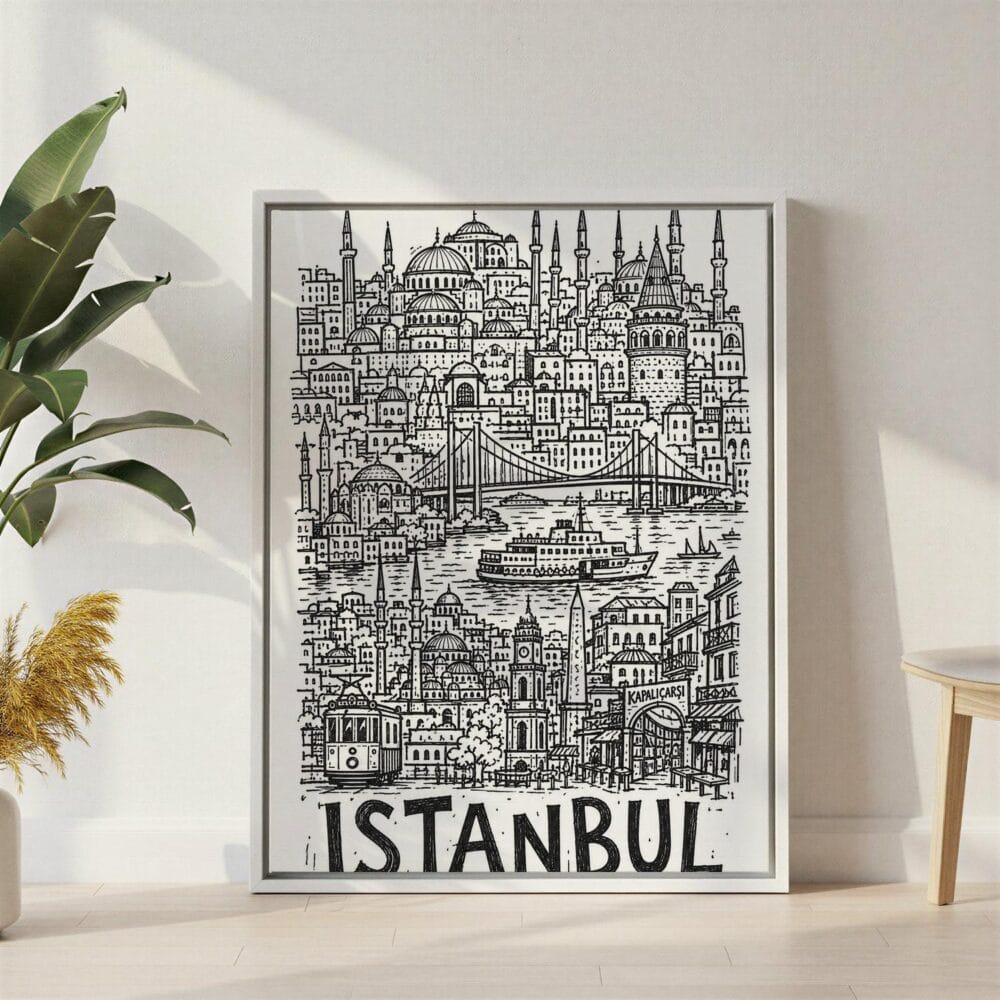 06 - Istanbul City Art - Pencil Style Canvas Print with White Floater Frame - Standing on Floor - Vertical.jpg 06 - Istanbul City Art - Pencil Style Canvas Print with White Floater Frame - Standing on Floor - Vertical.jpg