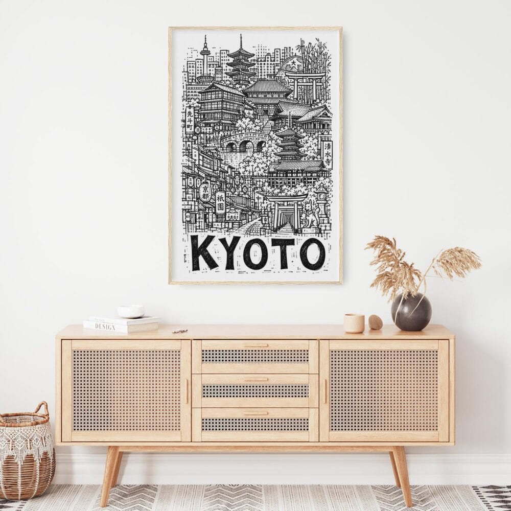 06 - Kyoto City Art - Pencil Style Art Print Hanging above Shelf - Vertical.jpg 06 - Kyoto City Art - Pencil Style Art Print Hanging above Shelf - Vertical.jpg